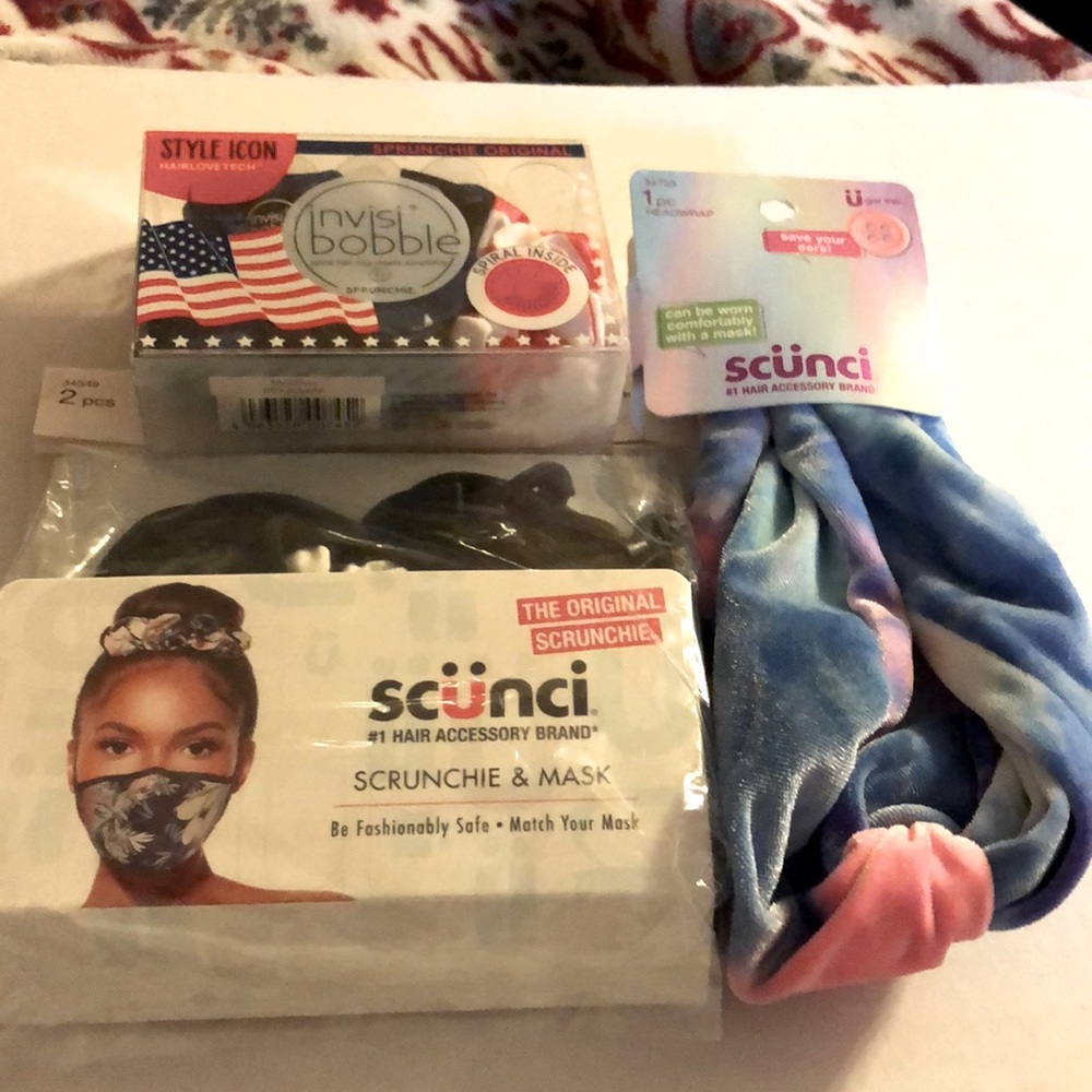 Assorted hair accessories: Scunci and Invisibobble brands